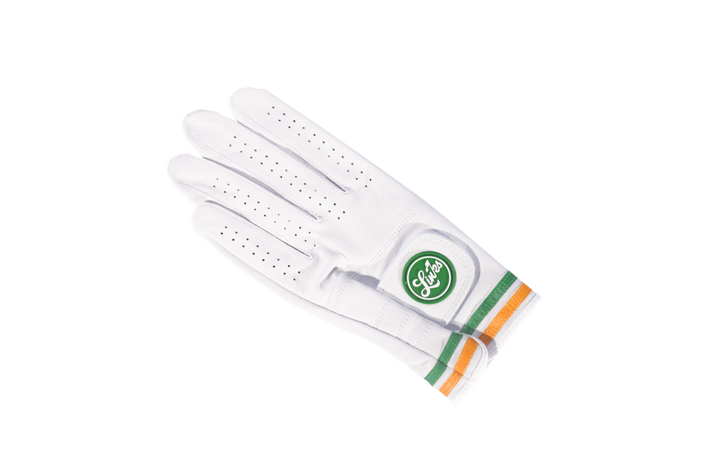 North Coast Golf Glove - White with Yellow/Green Stripes and Green Logo